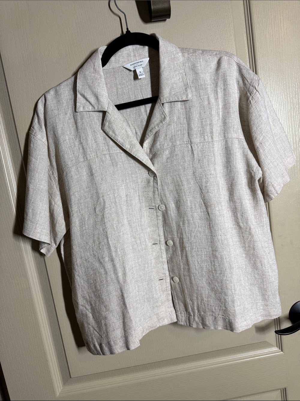 Short-Sleeve Linen Camp Shirt - Beige Small